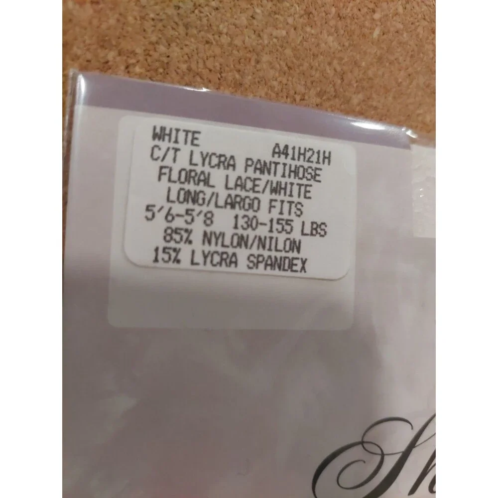 Worthington Sheer Caress White Lycra Pantihose Floral Lace Long USA